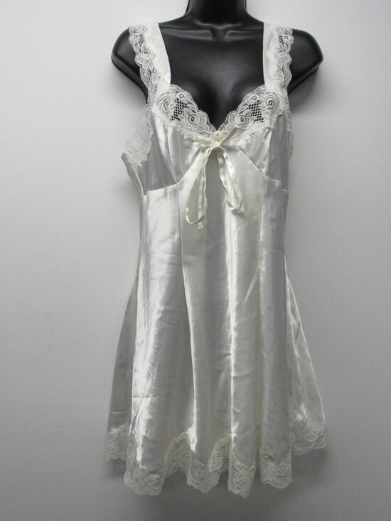 Victoria's Secret Other - Vtg 90s Victorias Secret Babydoll Mini Slip Dress Shiny Ivory Satin Lace S 1996